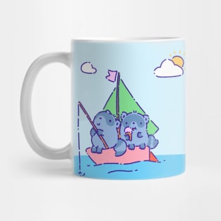 Two cute raccoon fishing Mug